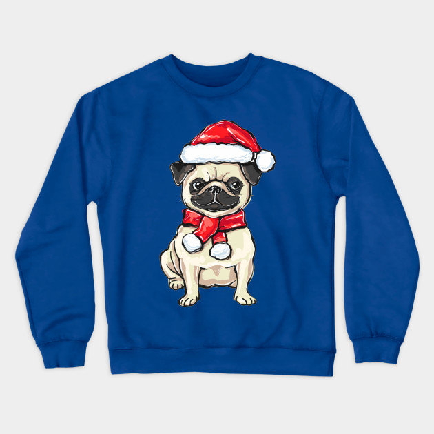 Funny Christmas pug dog in Santa hat